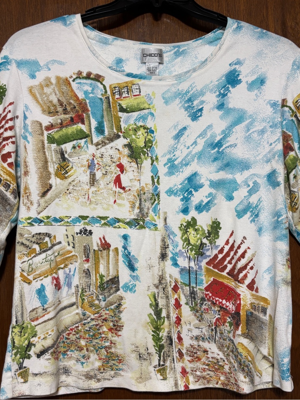 Vintage Chico's  size 3 (XL) 3/4  Sleeve Top Scenic City Print - Picture 3 of 5